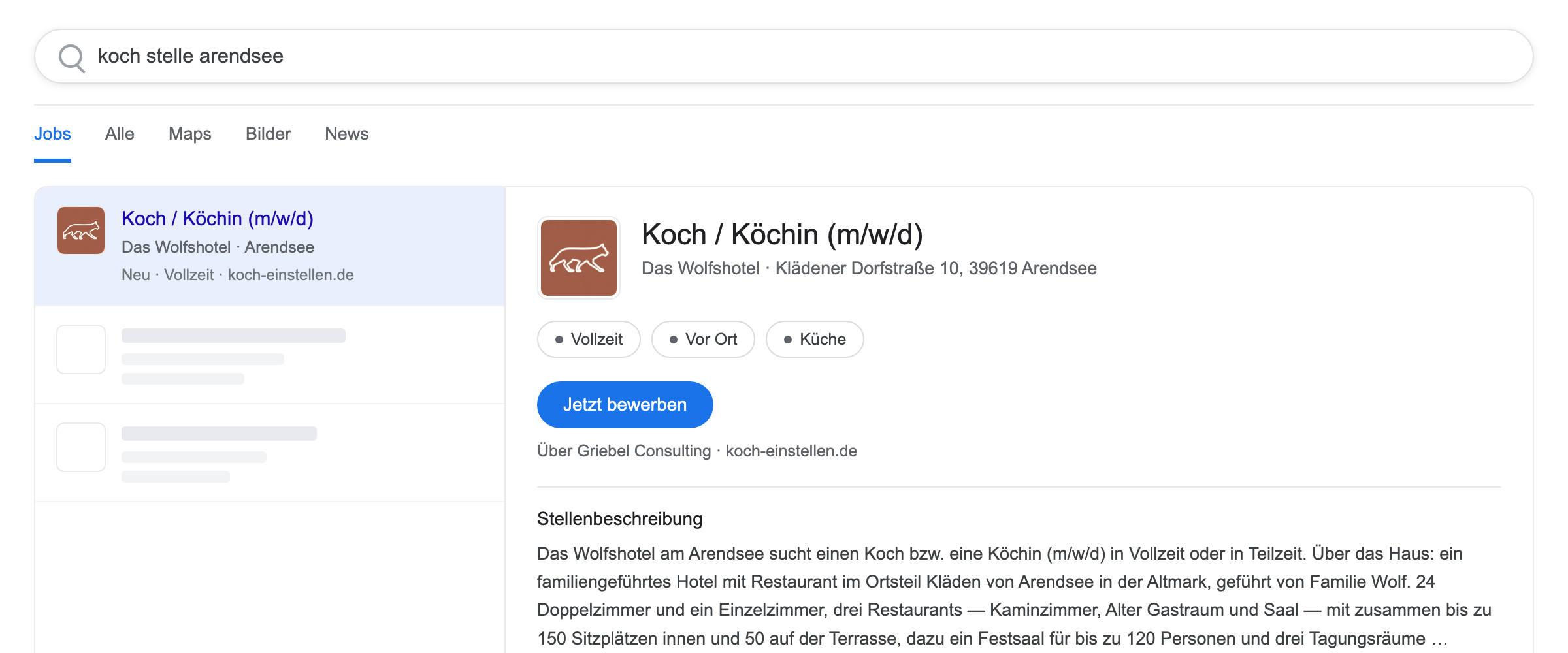 Die Stelle in der Google-Jobsuche